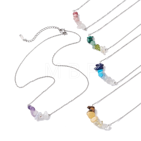 Gradient Color Gemstone Chip Pendant Necklaces NJEW-JN05073-1