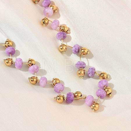 304 Stainless Steel & Rondelle Natural Amethyst Beaded Necklaces for Women NJEW-C119-03B-1