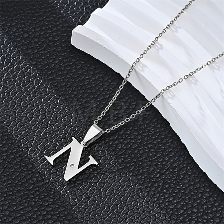201 Stainless Steel Crystal Rhinestone Initial Pendant Necklaces FS-WG28760-08-1