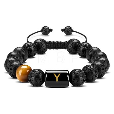 Natural Tiger Eye & Lava Rock Round Beads Adjustable  Bracelets TV6214-25-1