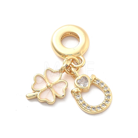 Rack Plating Brass Clear Cubic Zirconia European Dangle Charms KK-Q017-28G-1