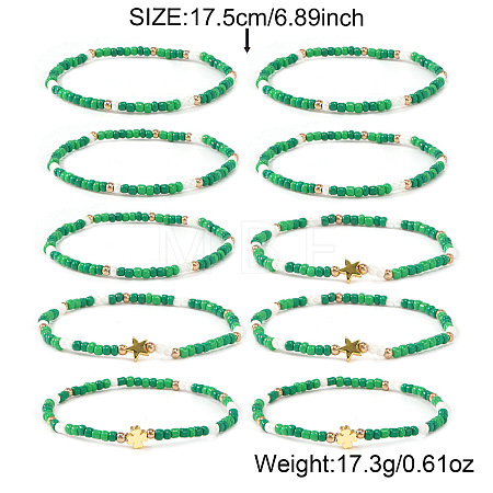 10Pcs Saint Patrick's Day Resin & Brass & Alloy Beads Stretch Bracelets for Women BK9964-1-1