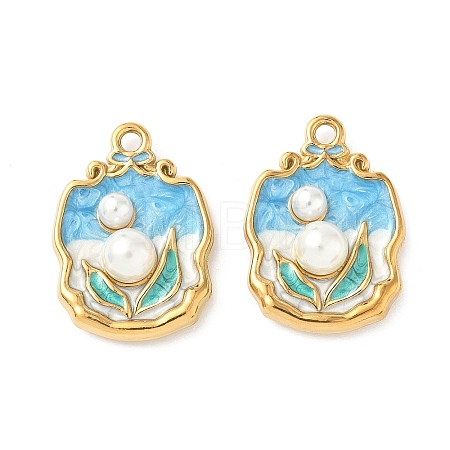 304 Stainless Steel Enamel Round Pendants STAS-I346-05G-02-1