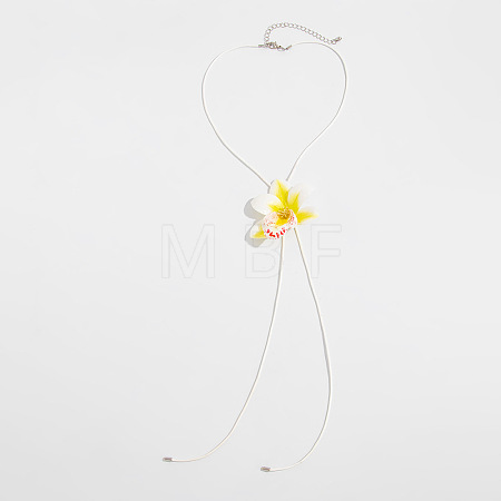 Cloth Flower Pendant Imitation Leather Waxed Cord Tassel Y Necklaces FS-WG643B1-02-1