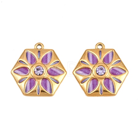 304 Stainless Steel Enamel & Rhinestone Pendants STAS-G398-26G-03-1