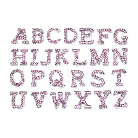26Pcs Letter A~Z Glass Rhinestone with Plastic Cloth Patches PATC-T002-01-1