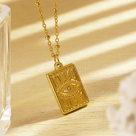 Stainless Steel Crystal Rhinestone Evil Eye Pendant Necklaces ON3045-1-1