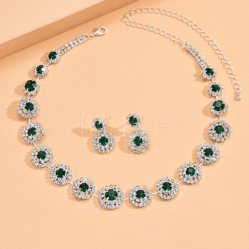 Flat Round Rhinestone Pendant Necklaces & Stud Dangle Earrings Sets WG2D6BD-03-1