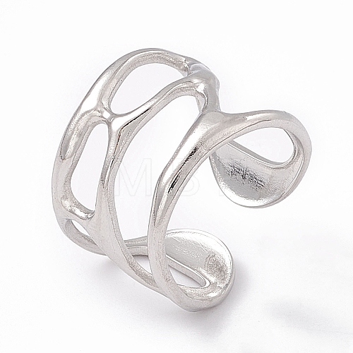 304 Stainless Steel Wide Hollow Open Cuff Ring for Women RJEW-G275-02P-1