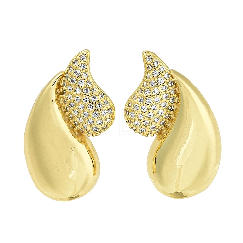 Teardrop Brass Clear Cubic Zirconia Stud Earrings EJEW-Q390-01G-1