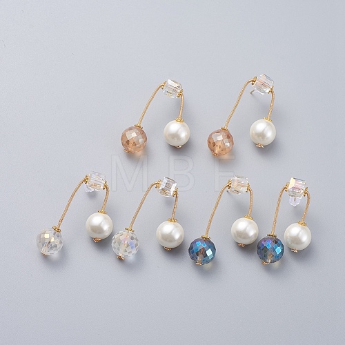 Round Eco-Friendly Glass Pearl & Glass Beads Ear Studs EJEW-JE03822-1