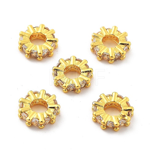 Brass Micro Pave Clear Cubic Zirconia Beads KK-R216-12G-1