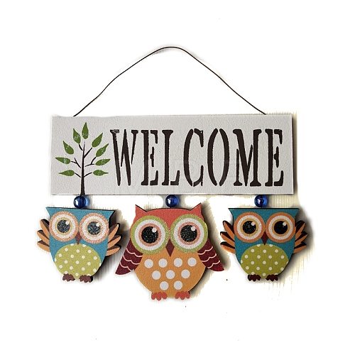 Wood Owl Welcome Hanging Sign PW-WG98AD1-01-1