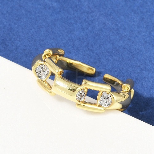 Brass Micro Pave Cubic Zirconia Open Cuff Ring for Women RJEW-F177-03GP-09-1