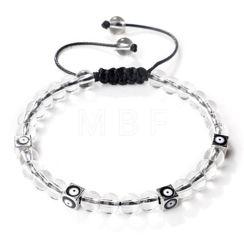 Trendy Ethnic Style Cube Evil Eye & Round Natural Quartz Crystal Beaded Stretch Bracelets PJ2289-2-1