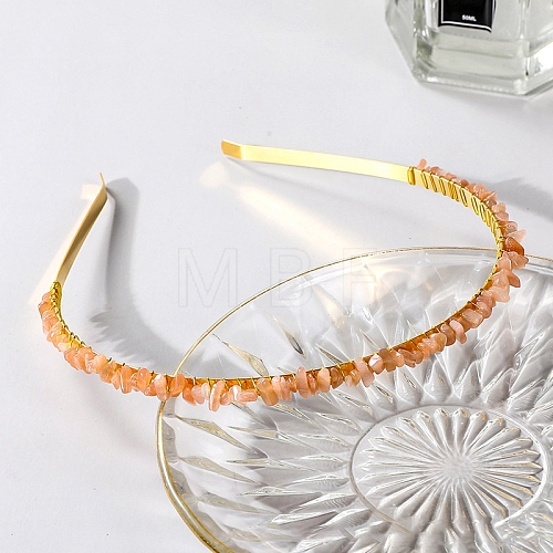 Wire Wrapped Synthetic Sunstone Chip Hair Bands PW-WG27230-01-1