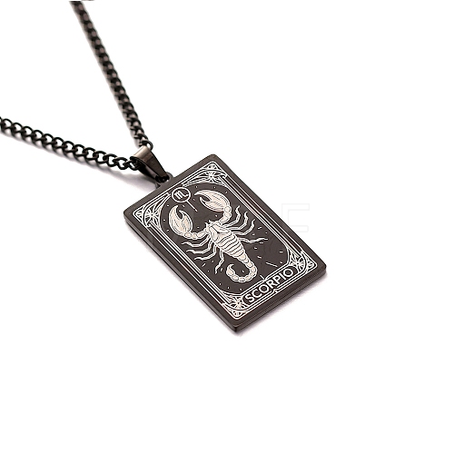 304 Stainless Steel Curb Chain Rectangle with Constellation Pendant Necklaces PW-WG0F5D0-24-1