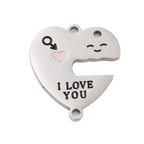 Valentine's Day 304 Stainless Steel Black Enamel I Love You Connector Charms STAS-Z078-17P-1