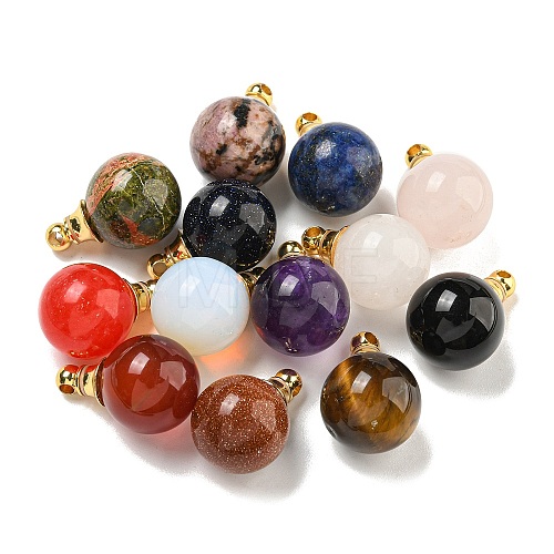 Natural & Synthetic Mixed Gemstone Perfume Bottle Pendants G-K338-22G-1