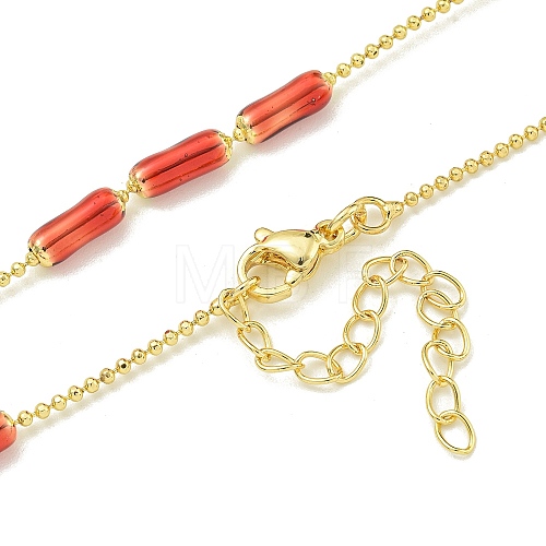 Brass Enamel Column Link Chain Necklaces NJEW-H039-05G-02-1