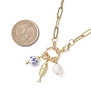 White and Blue Porcelain Round & 304 Stainless Steel Fish & Imitation Pearl Pendant Necklaces for Women NJEW-JN05650-4