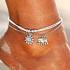 Sun & Elephant Alloy Charm Waxed Cord Double Layer Anklets for Women FS-WG1794C-01-1