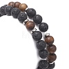 2Pcs 2 Style Natural Wood & Lava Rock Round Beaded Stretch Bracelets Set for Women BJEW-JB09381-6