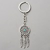 Woven Net/Web with Feather Alloy & Resin Pendant Keychain KEYC-WH0029-71AS-1