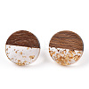 Resin & Walnut Wood Flat Round Stud Earrings with 304 Stainless Steel Pin for Women EJEW-TADZ0001-01G-2