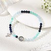 Gradient Natural Mixed Stone Faceted Round Beaded Stretch Bracelets with Alloy Saint Benedict Medal BJEW-JB14401-01-1