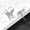 Butterfly Brass Micro Pave Cubic Zirconia Ear Studs EJEW-D304-34P-1