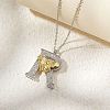 Brass Micro Pave Clear Cubic Zirconia Bee Initial Pendant Necklaces FS-WGF5E80-18-2