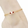 White Round Shell Pearl & Natural Carnelian Beads Anklets AJEW-AN00835-02-2