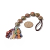 Heart Natural Unakite & Mixed Stone Chips Tassel Pendant Decorations HJEW-JM00948-03-2