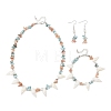 Natural Morganite & Larimar Chips Beads & Natural Spiral Shell Necklaces & Dangle Earring & Bracelets Sets SJEW-JS01387-3