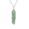 Natural Green Aventurine Double Terminal Pointed Faceted Bullet Copper Wire Wrapped Tree of Life Pendant Alloy Chain Necklaces FS-WG07FDC-05-1
