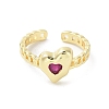 Glass Heart Open Cuff Ring RJEW-A035-01G-02-2