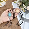 1Pc Alloy & Synthetic Turquoise Oval Pendant Black PU Leather Cord Boho Tie Lariat Necklaces NJEW-GF0001-23-3