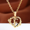 Brass Rose Flower Heart with Letter Pendant Cable Chain Necklaces FS-WG42461-06-1