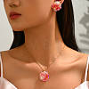 Iridescent Resin Rose Pendant Necklace & Stud Earrings Set for Women NZ6589-3