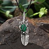 Synthetic Malachite Alloy Feather Pendant Black PU Leather Cord Necklaces FS1864-4-1