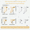 40 Pairs 4 Style Moon & Star 304 Stainless Steel Stud Earring Findings STAS-BBC0002-41-2