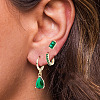 4 Pairs 4 Style Green Cubic Zirconia Teardrop Dangle Leverback Earrings & Rectangle Stud Earring & Hoop Earrings EJEW-AN0001-91-5