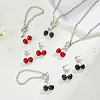 2 Set 2 Color Resin Cherry Pendant Necklace & Charm Bracelet & Dangle Stud Earrings SJEW-FI0001-18-5