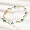 Leaf Brass Micro Pave Cubic Zirconia Link Chain Bracelets for Women BJEW-D455-01G-5