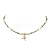 Brass Pave Clear Cubic Zirconia Fairy Pendant Round Shell Pearl & Flower Natural Freshwater Shell & Glass Seed Beaded Necklaces for Women NJEW-JN05643-2