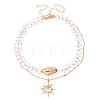 CCB Plastic Sun Pendant Alloy & Imitation Baroque Keshi Pearl Double Layer Necklaces for Women NJEW-Z116-01G-4