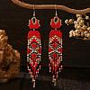 Handmade Bohemian Glass Seed Beads Long Dress Tassel Dangle Earrings MO3708-1-1