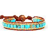 Dyed Natural Imperial Jasper & Cowhide Leather Beaded Braided Bead Bracelets FS-WGEDC06-01-2