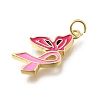 October Breast Cancer Pink Awareness Ribbon Brass Enamel Pendants KK-G525-10G-03-2